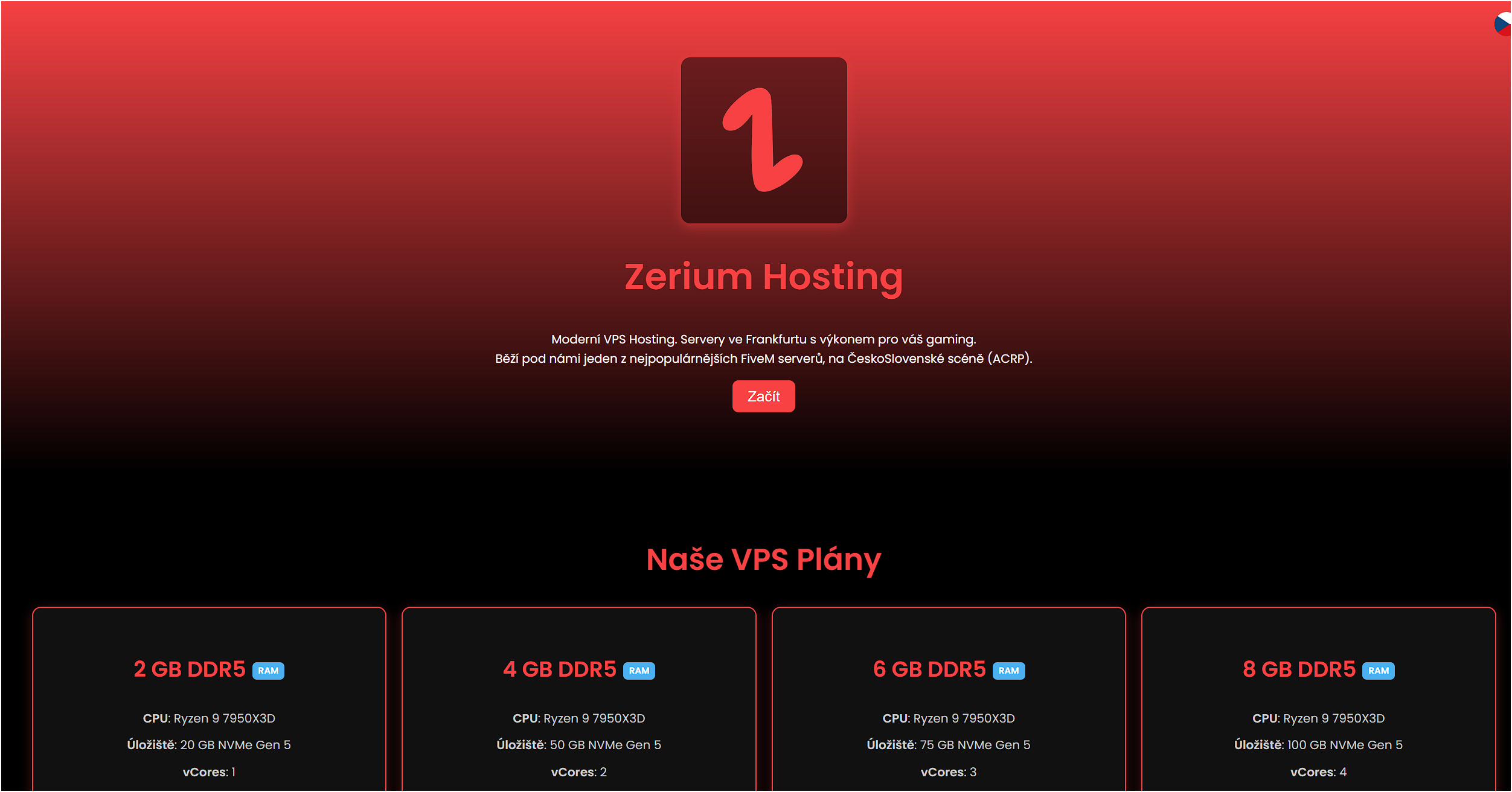 Zerium Hosting Website mockup